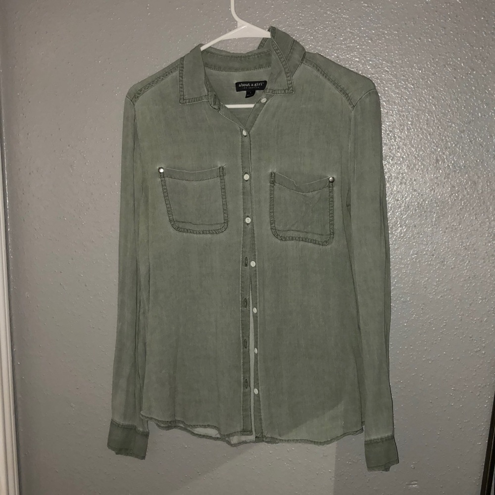 Olive green button down